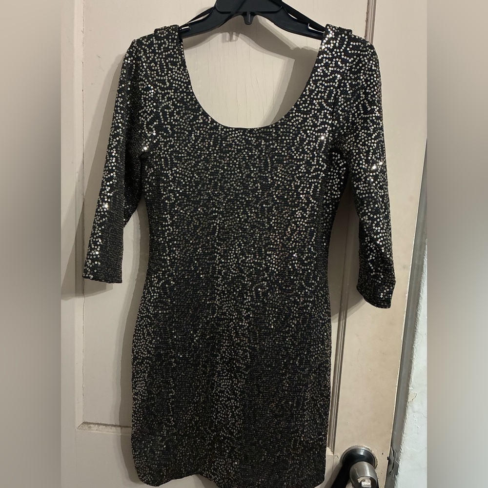 As U Wish Black Sequin Long Sleeve Dress